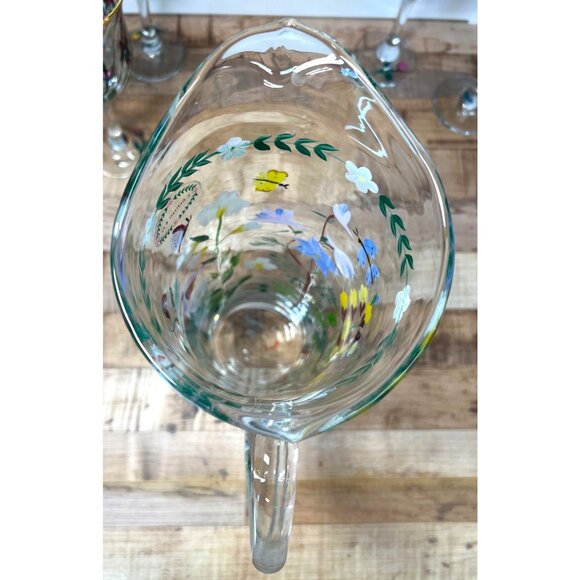 I Godinger & Co. Glass Pitcher & Goblet Set Gold Rims Hand-Painted - Picture 12 of 13